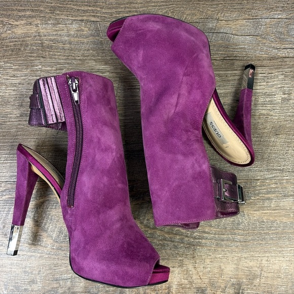 Guess Purple Suede Platform Peep-Toe Stiletto Booties Size 6 - Picture 3 of 14